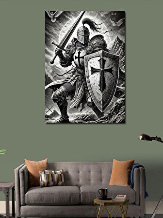 Kanvas Tablo Şövalye Kılıç ve Kalkan