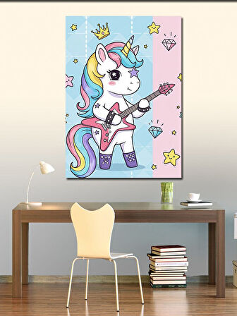Kanvas Tablo Sevimli Unicorn Gitar