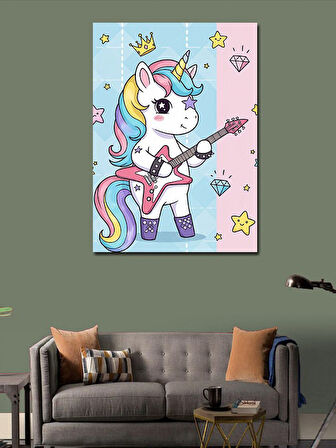 Kanvas Tablo Sevimli Unicorn Gitar