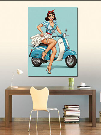 Kanvas Tablo Retro Vespa Kadın