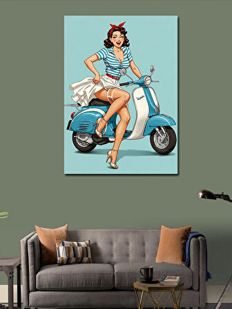 Kanvas Tablo Retro Vespa Kadın