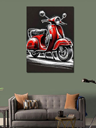 Kanvas Tablo Kırmızı Retro Motosiklet
