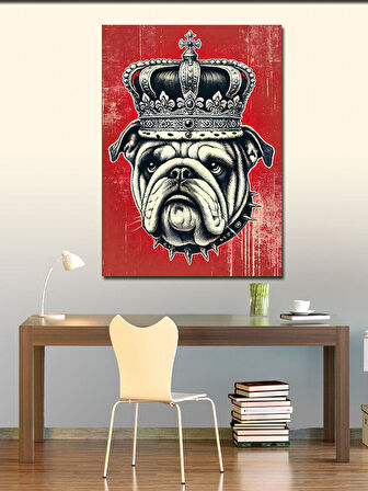 Kanvas Tablo Taçlı Bulldog Çizimi