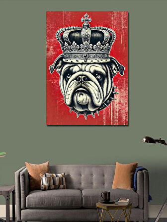 Kanvas Tablo Taçlı Bulldog Çizimi