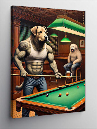 Kanvas Tablo Bilardo Masasında Köpekler