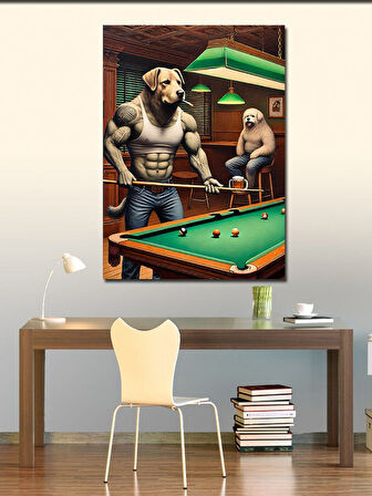 Kanvas Tablo Bilardo Masasında Köpekler