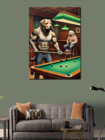 Kanvas Tablo Bilardo Masasında Köpekler