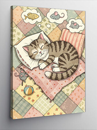 Kanvas Tablo Battaniyede Uyuyan Kedi