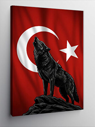 Kanvas Tablo Türk Bayrağı ve Kurt