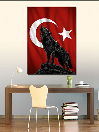 Kanvas Tablo Türk Bayrağı ve Kurt