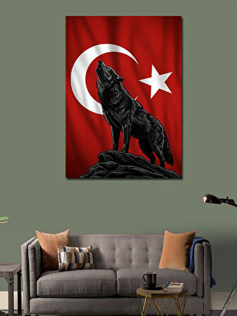 Kanvas Tablo Türk Bayrağı ve Kurt
