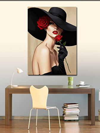 Kanvas Tablo Siyah Şapkalı Kadın