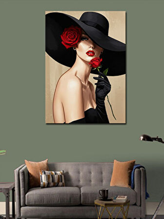 Kanvas Tablo Siyah Şapkalı Kadın