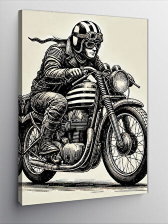 Kanvas Tablo Retro Motosiklet Çizimi
