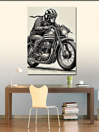 Kanvas Tablo Retro Motosiklet Çizimi