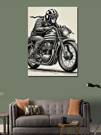 Kanvas Tablo Retro Motosiklet Çizimi