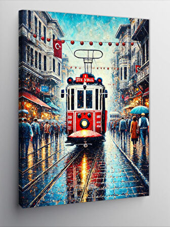 Kanvas Tablo Yağmurda Tramvay Yolu