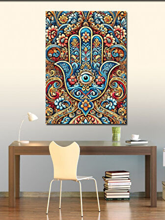 Kanvas Tablo Renkli Hamsa Eli Motifi