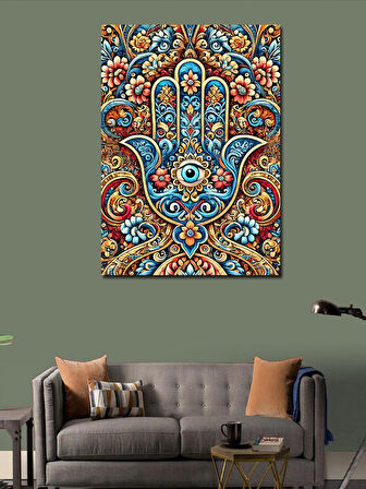Kanvas Tablo Renkli Hamsa Eli Motifi