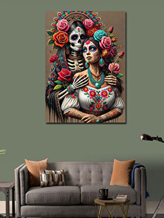 Kanvas Tablo Renkli La Catrina Figürü
