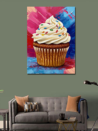 Kanvas Tablo Renkli Cupcake Çizimi