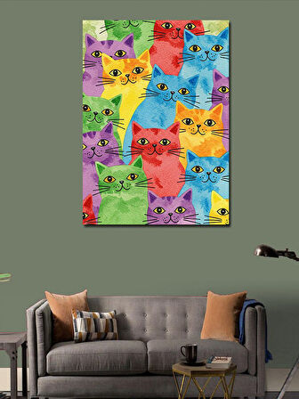Kanvas Tablo Renkli Kedi Desenleri