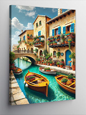 Kanvas Tablo Renkli Kanallar ve Evler