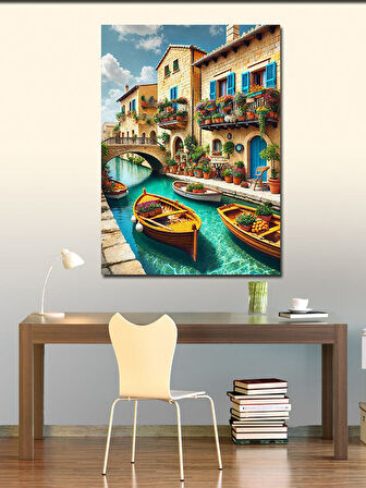 Kanvas Tablo Renkli Kanallar ve Evler