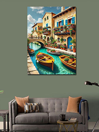 Kanvas Tablo Renkli Kanallar ve Evler