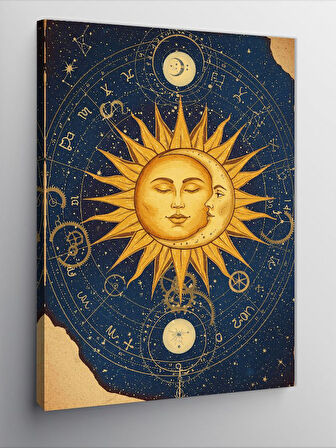 Kanvas Tablo Güneş ve Ay Çizimi