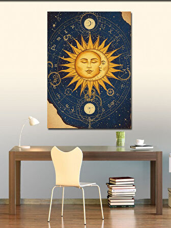Kanvas Tablo Güneş ve Ay Çizimi