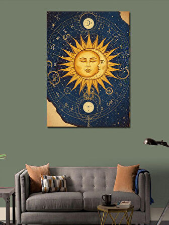 Kanvas Tablo Güneş ve Ay Çizimi