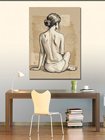 Kanvas Tablo Sırtı Dönük Kadın Çizimi