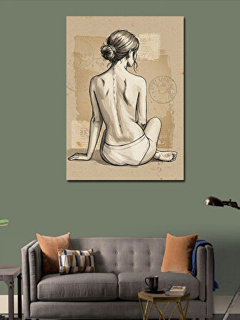 Kanvas Tablo Sırtı Dönük Kadın Çizimi