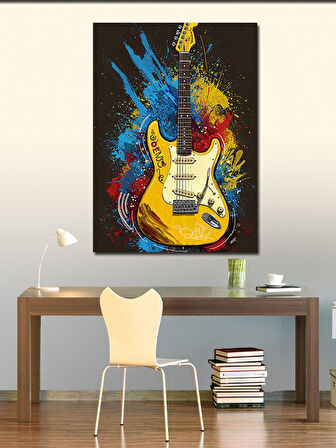 Kanvas Tablo Sarı Elektro Gitar