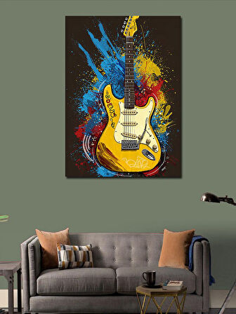 Kanvas Tablo Sarı Elektro Gitar