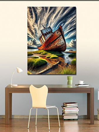 Kanvas Tablo Terk Edilmiş Gemi Çizimi