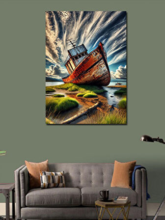 Kanvas Tablo Terk Edilmiş Gemi Çizimi