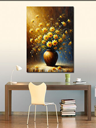 Kanvas Tablo Sarı Çiçek Vazosu