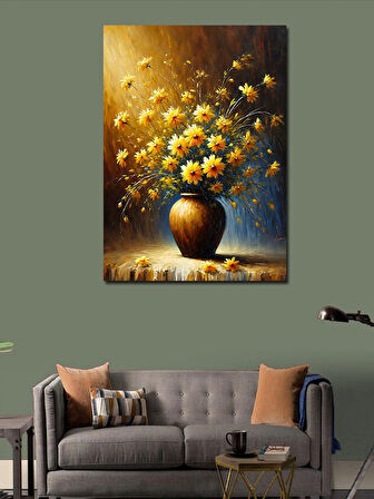 Kanvas Tablo Sarı Çiçek Vazosu