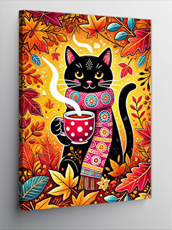 Kanvas Tablo Renkli Kedi Deseni