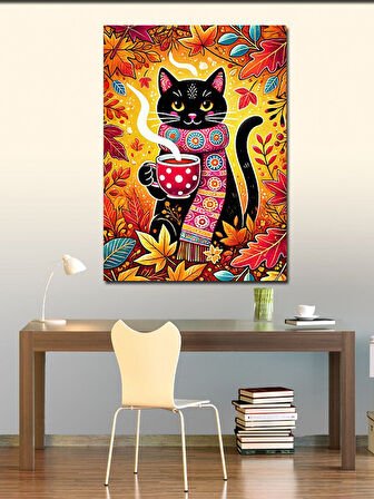 Kanvas Tablo Renkli Kedi Deseni