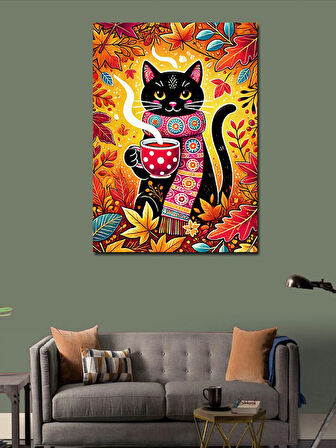 Kanvas Tablo Renkli Kedi Deseni