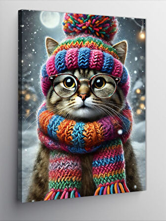 Kanvas Tablo Renkli Atkılı Kedi