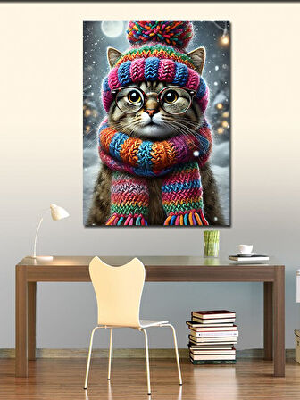 Kanvas Tablo Renkli Atkılı Kedi