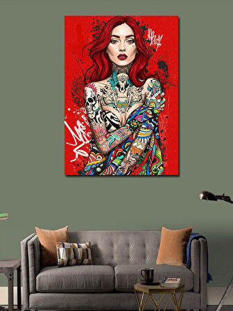 Kanvas Tablo Renkli Dövmeli Kadın