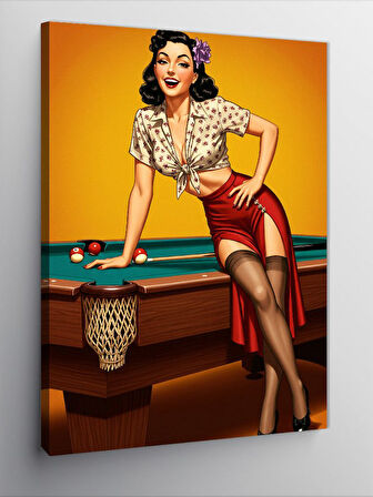 Kanvas Tablo Retro Kadın ve Bilardo