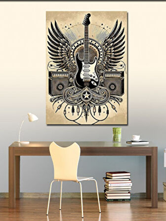 Kanvas Tablo Kanatlı Elektro Gitar