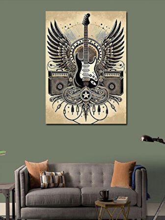 Kanvas Tablo Kanatlı Elektro Gitar