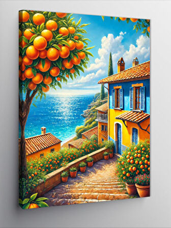 Kanvas Tablo Tropikal Ev ve Ağaçlar